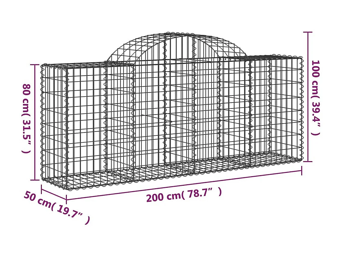 Paniers à gabions arqués 20 pcs 200x50x80-100 Fer galvanisé