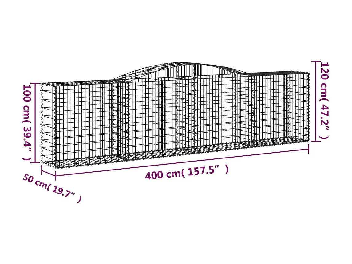 Panier de gabions arqué 400x50x100-120 Fer galvanisé