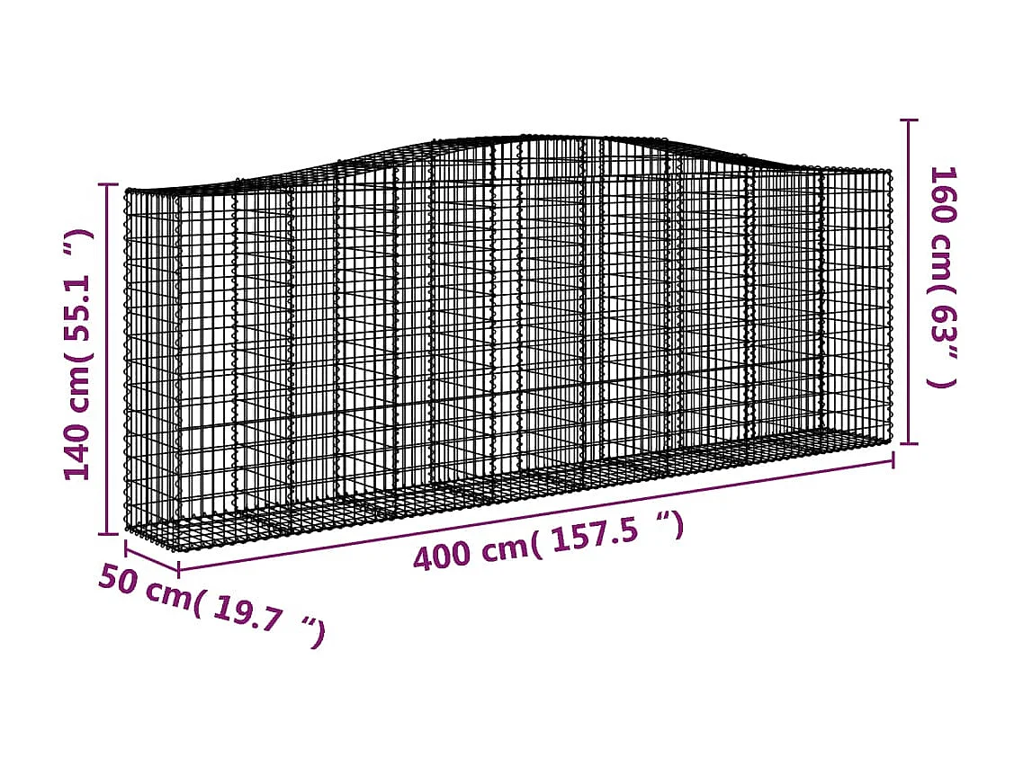 Paniers à gabions arqués 9 pcs 400x50x140-160 Fer galvanisé