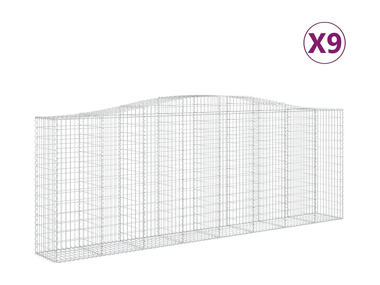 Paniers à gabions arqués 9 pcs 400x50x140-160 Fer galvanisé