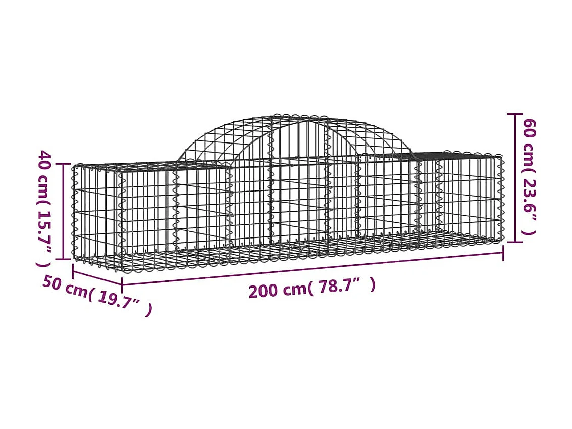Paniers à gabions arqués 13 pcs 200x50x40-60 fer galvanisé