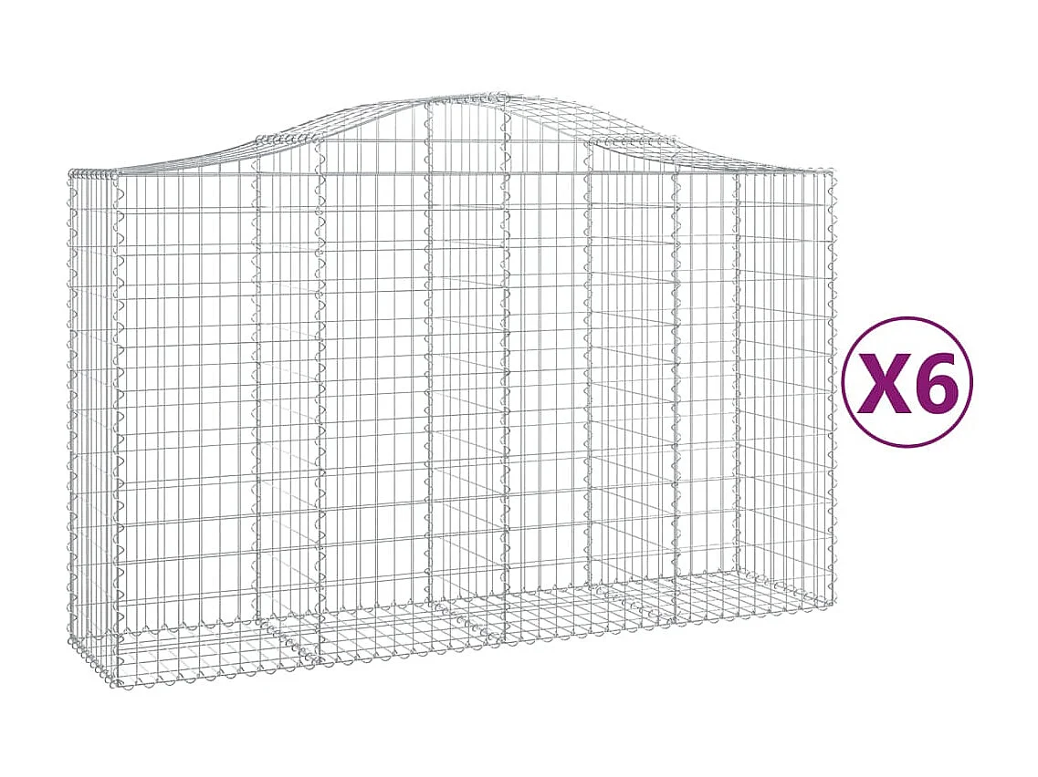 Paniers à gabions arqués 6 pcs 200x50x120-140 Fer galvanisé