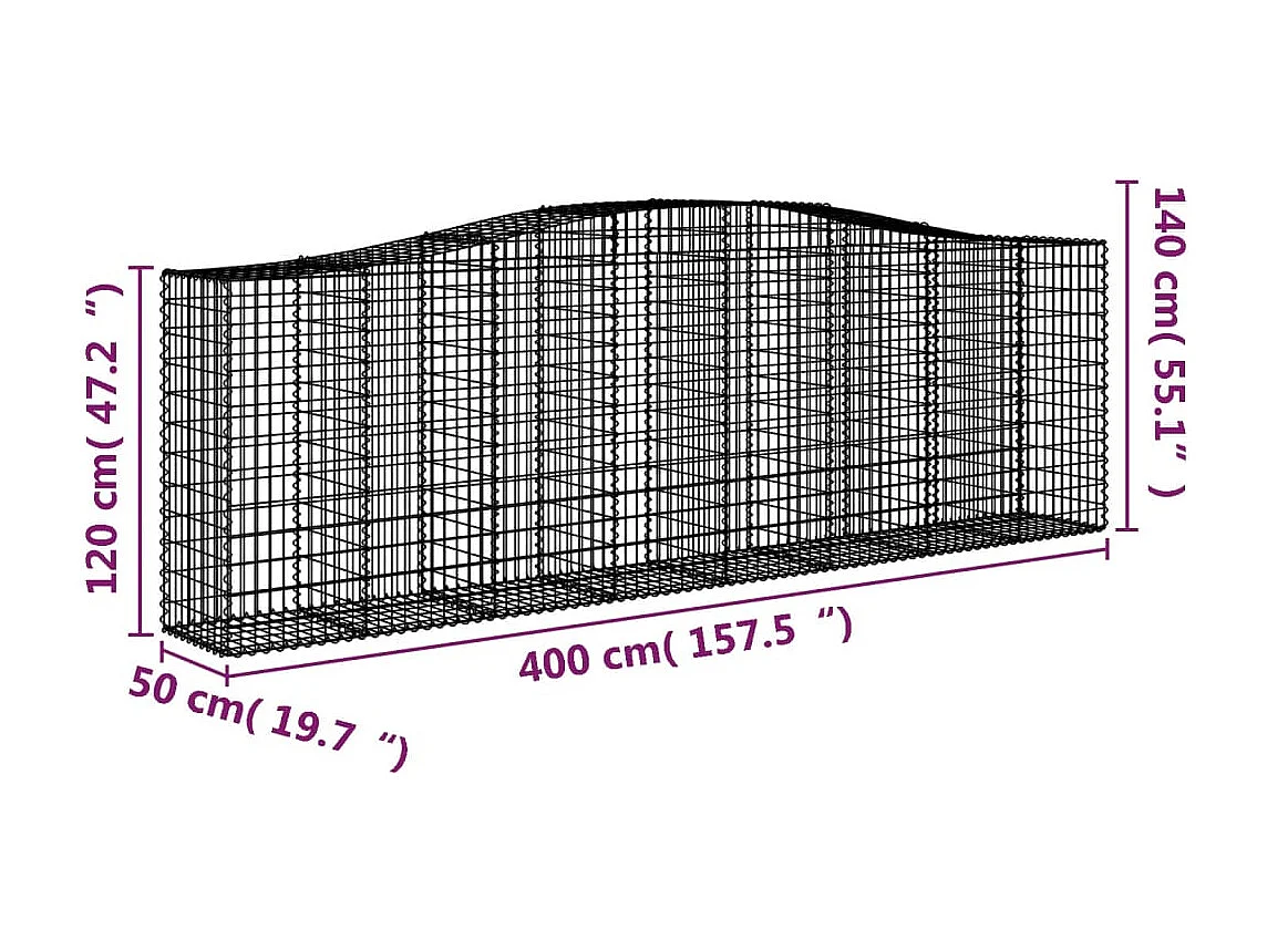 Paniers à gabions arqués 8 pcs 400x50x120-140 Fer galvanisé