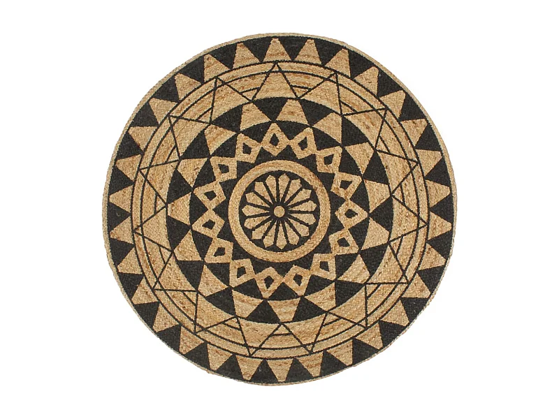 Tapis fait à la main Jute avec imprimé noir 90cm