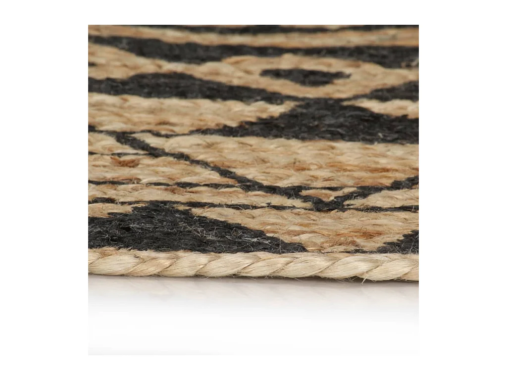 Tapis fait à la main Jute avec imprimé noir 90cm