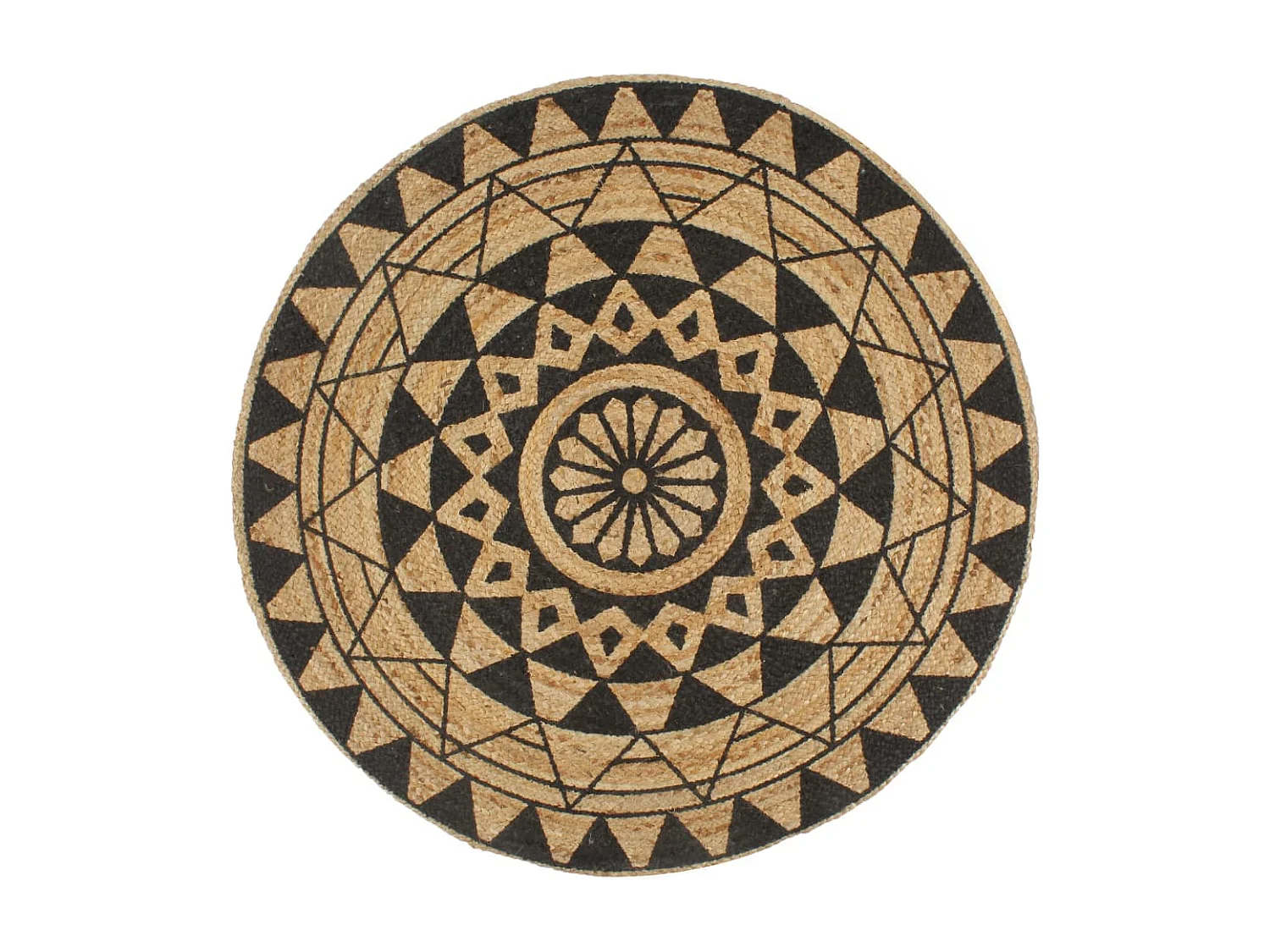 Tapis fait à la main Jute avec imprimé noir 90cm