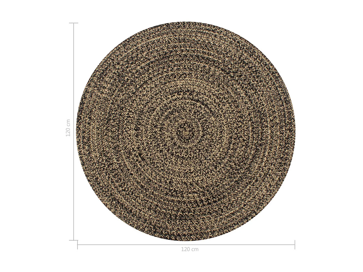 Tapis fait à la main Jute Noir et naturel 120cm