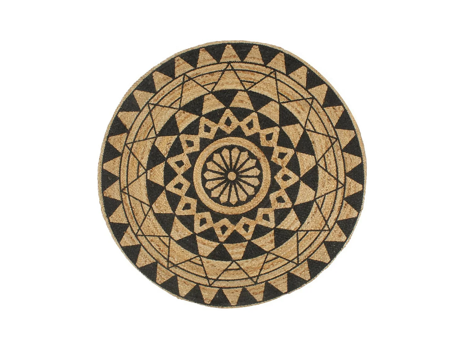Tapis fait à la main Jute avec imprimé noir 120cm