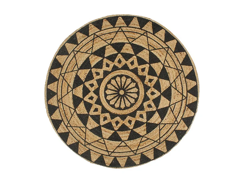 Tapis fait à la main Jute avec imprimé noir 120cm