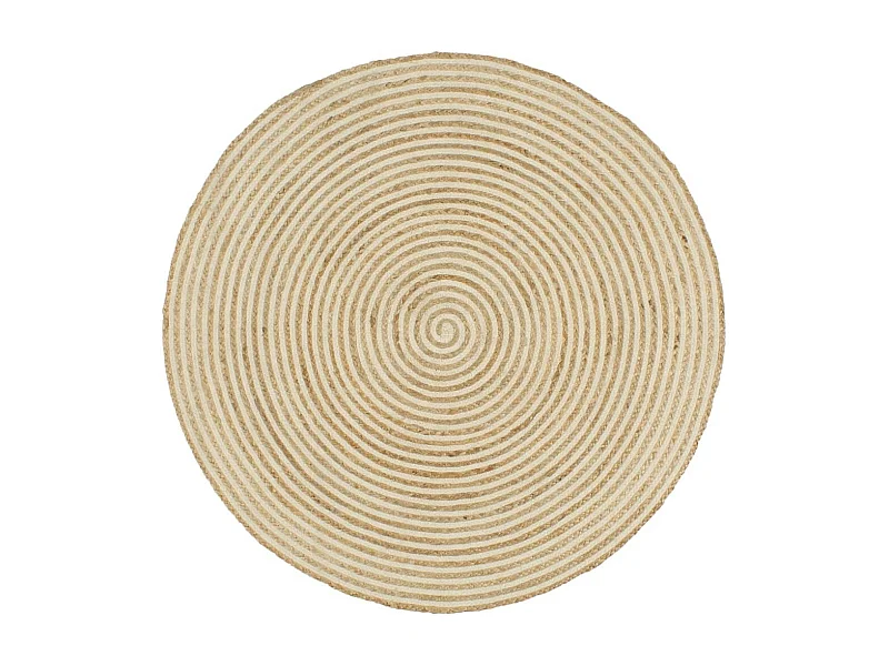 Tapis fait à la main Jute avec design de spirale Blanc 120cm