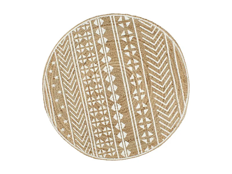 Tapis fait à la main Jute avec imprimé blanc 90cm 2