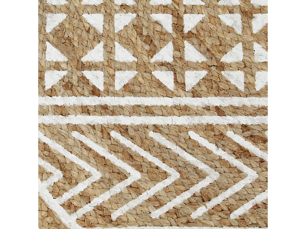 Tapis fait à la main Jute avec imprimé blanc 90cm 2