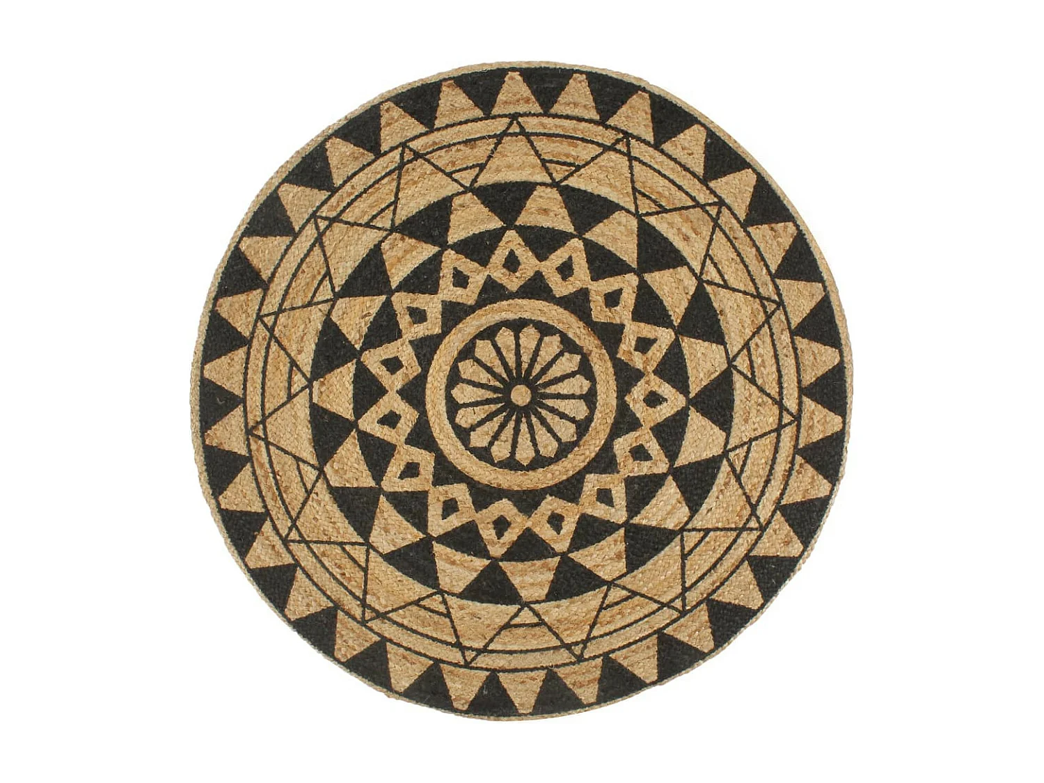 Tapis fait à la main Jute avec imprimé noir 150cm