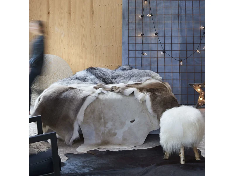 Tapis en peau de vache véritable Marron et blanc 150x170