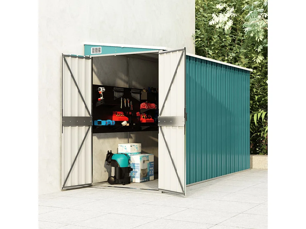 Abri de jardin mural Vert 118x288x178 Acier galvanisé