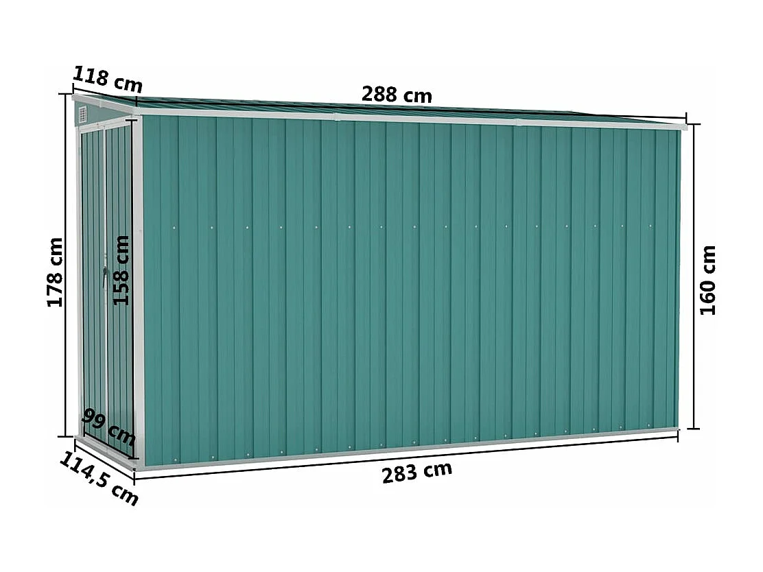 Abri de jardin mural Vert 118x288x178 Acier galvanisé
