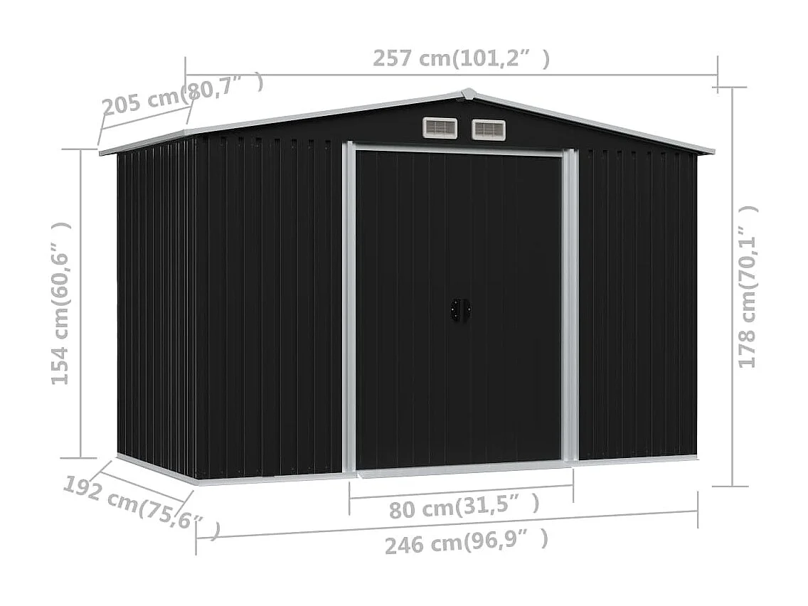 Abri de stockage pour jardin Anthracite Acier 257x205x178