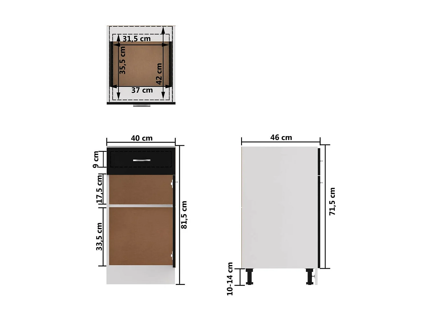 Meuble bas de cuisine Noir 40x46x81,5
