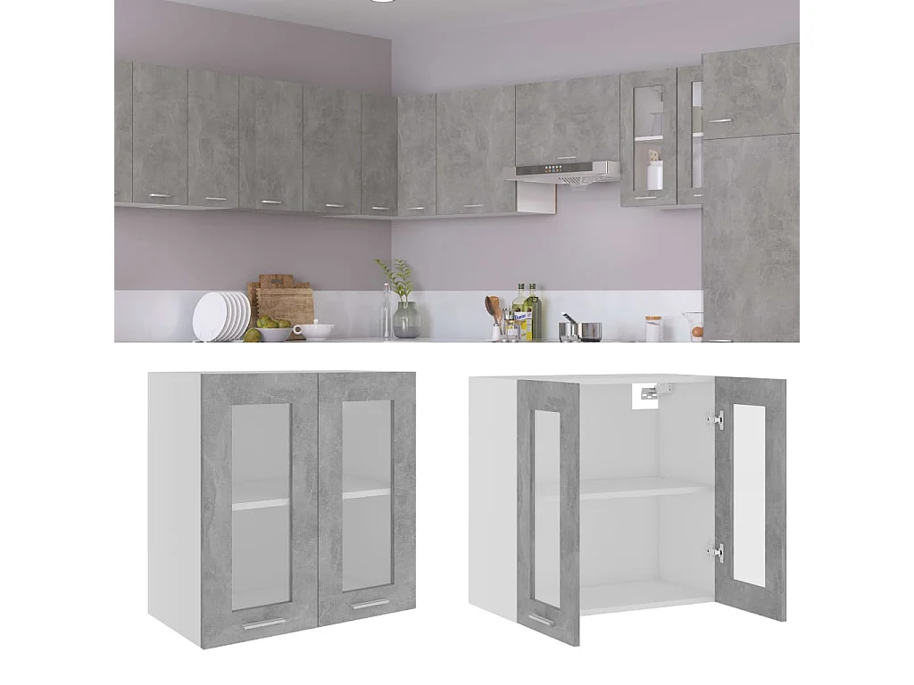 Armoire en verre suspendue Gris béton 60x31x60