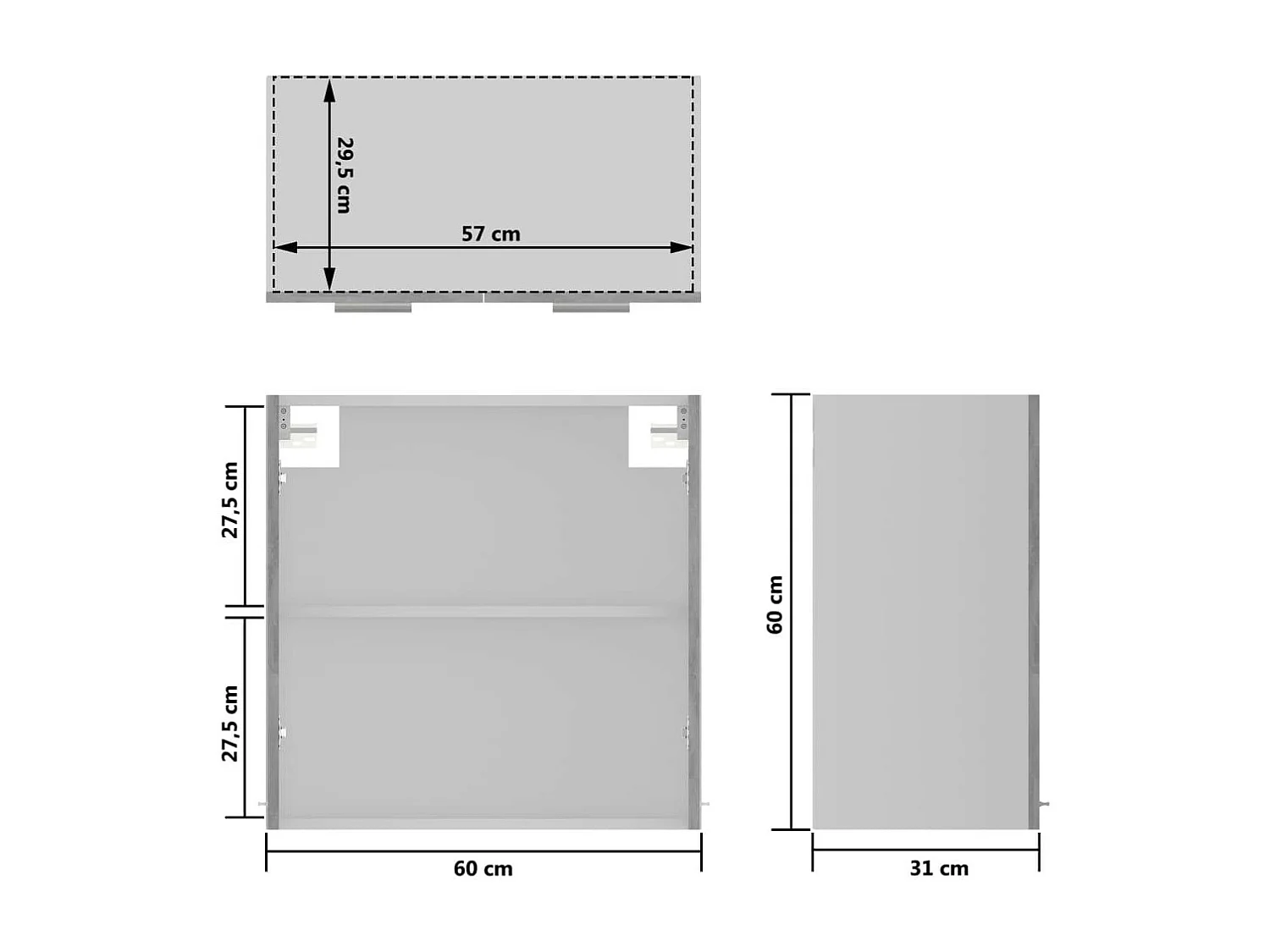 Armoire en verre suspendue Gris béton 60x31x60