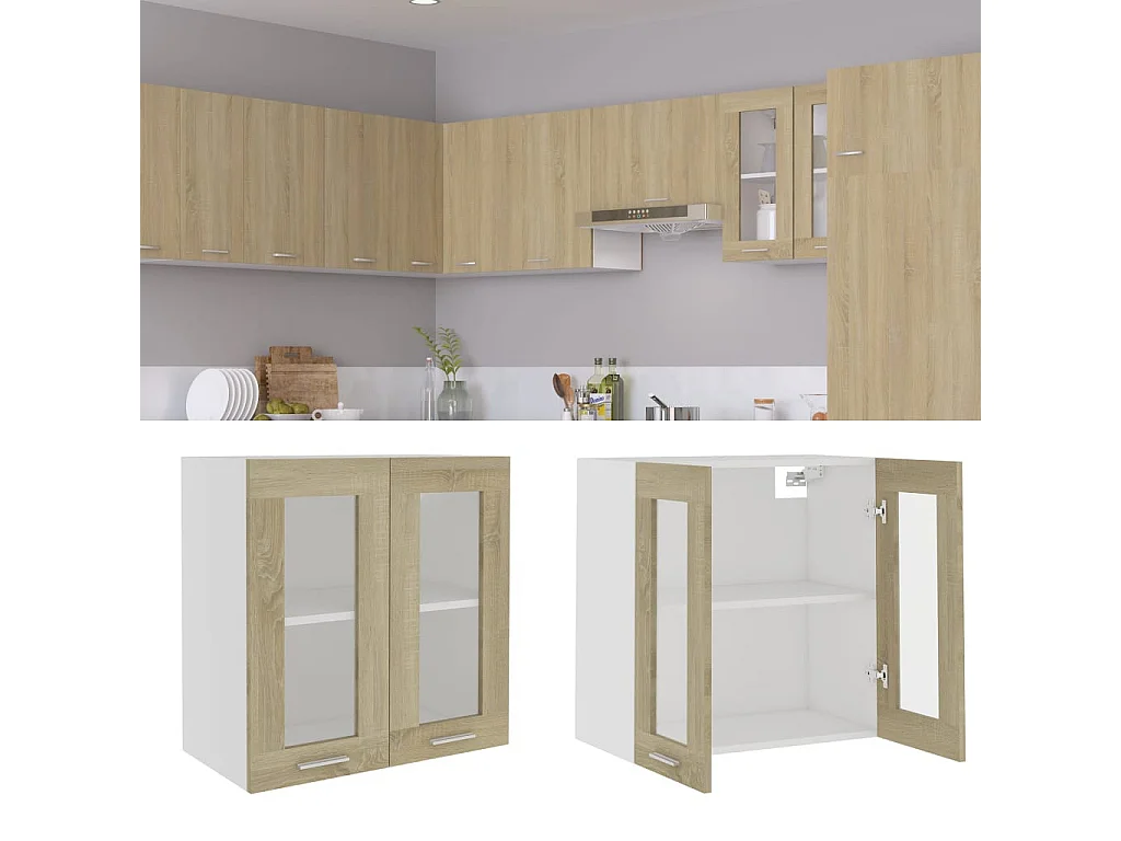 Armoire de cuisine en verre suspendue Chêne sonoma 60x31x60