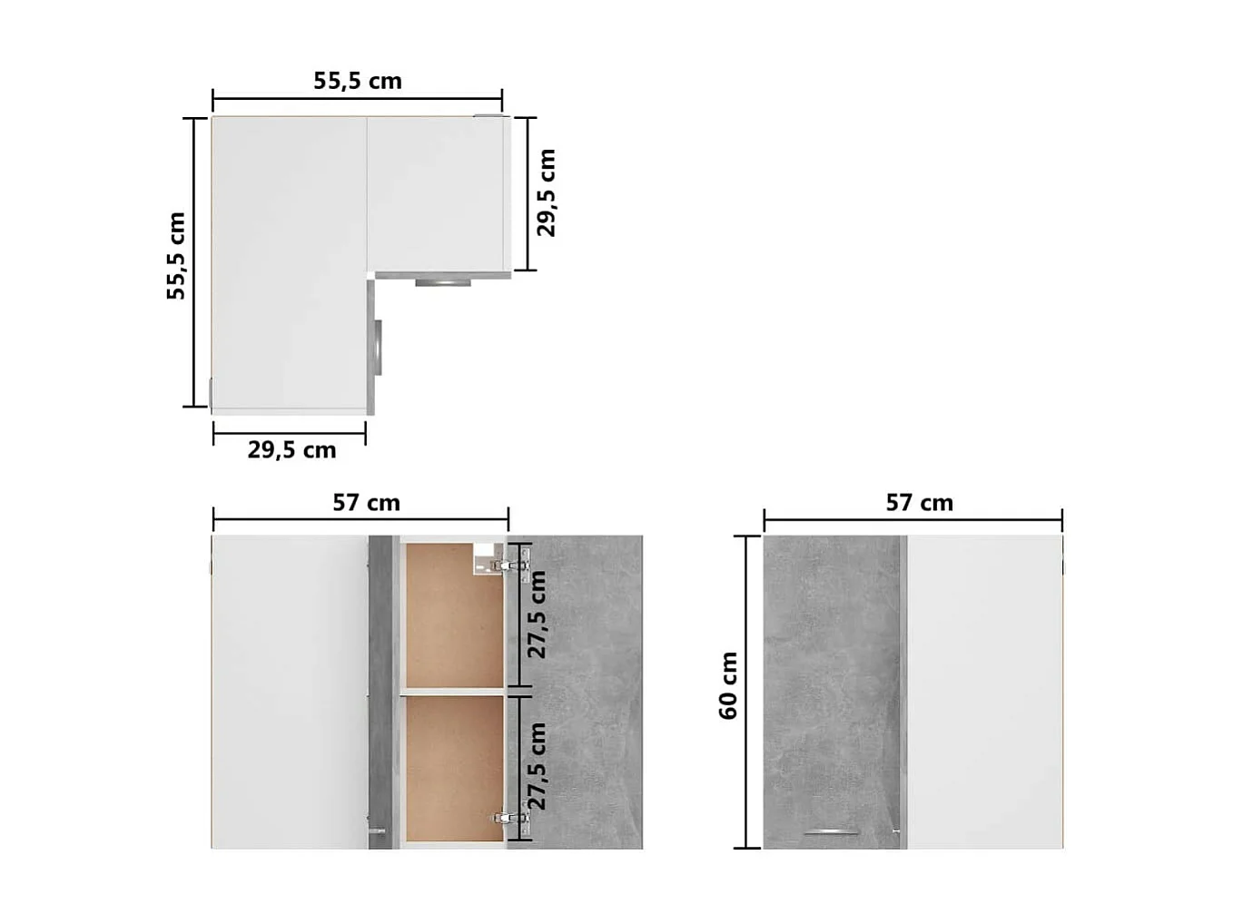 Armoire d'angle suspendue Gris béton 57x57x60