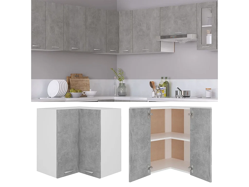 Armoire d'angle suspendue Gris béton 57x57x60