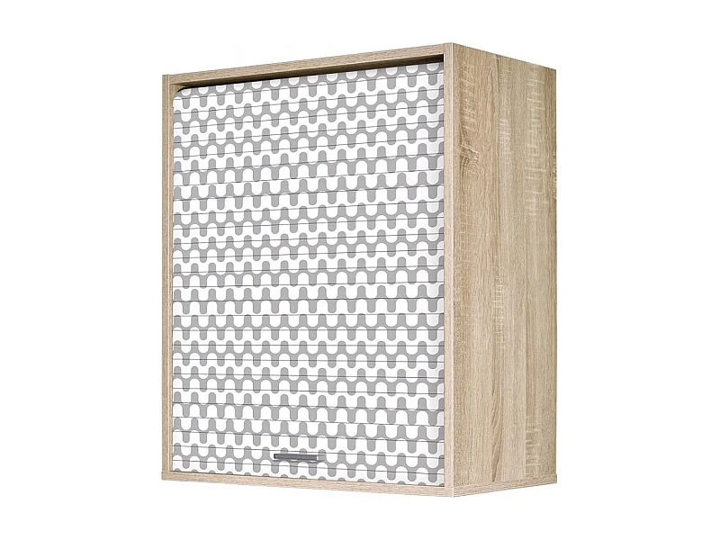 Meuble mural de cuisine chêne clair à rideau imprimé vagues grises Couna L 60 x H 72cm