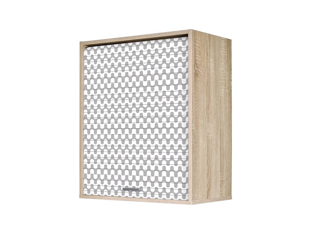 Meuble mural de cuisine chêne clair à rideau imprimé vagues grises Couna L 60 x H 72cm