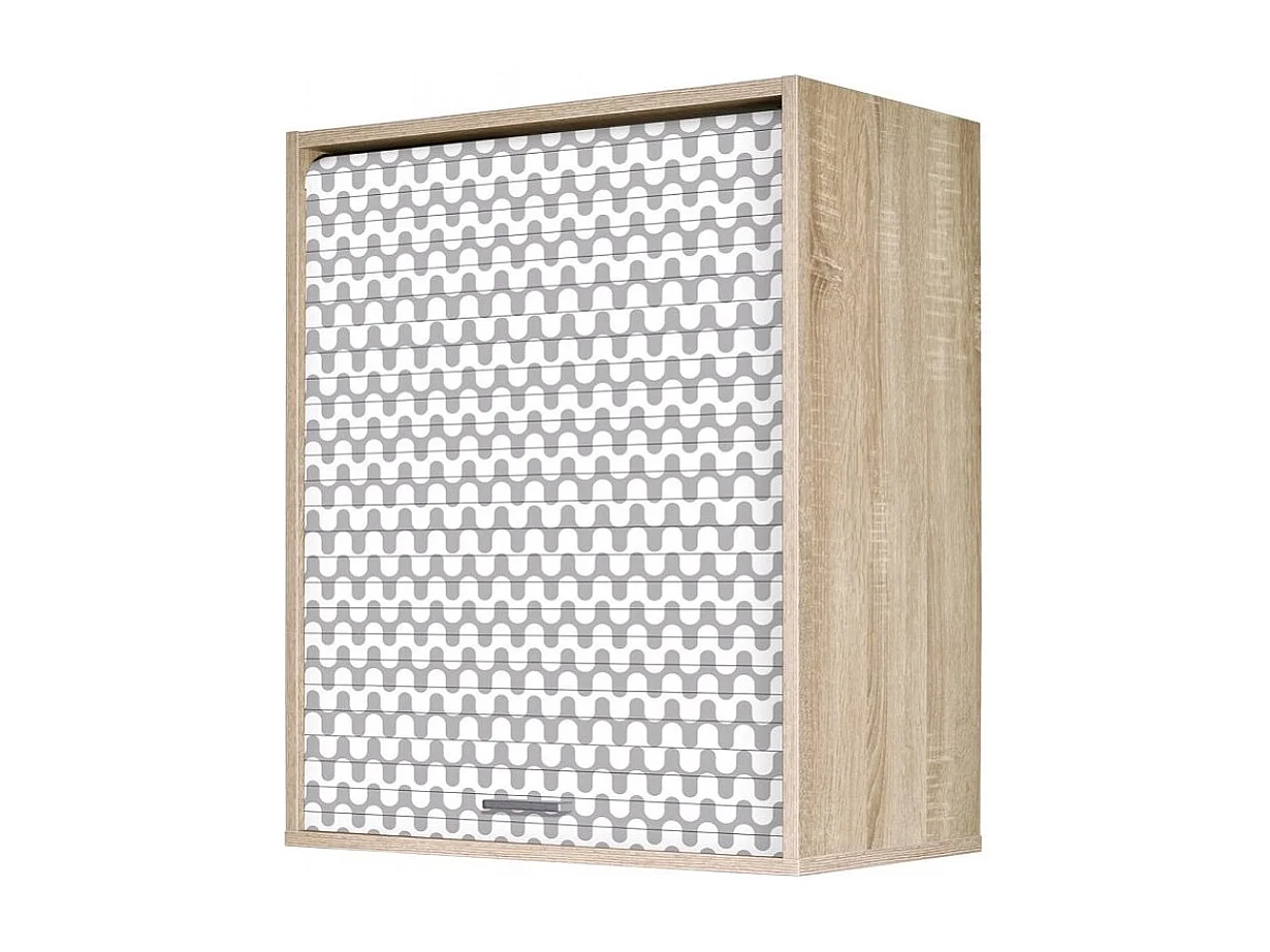 Meuble mural de cuisine chêne clair à rideau imprimé vagues grises Couna L 60 x H 72cm