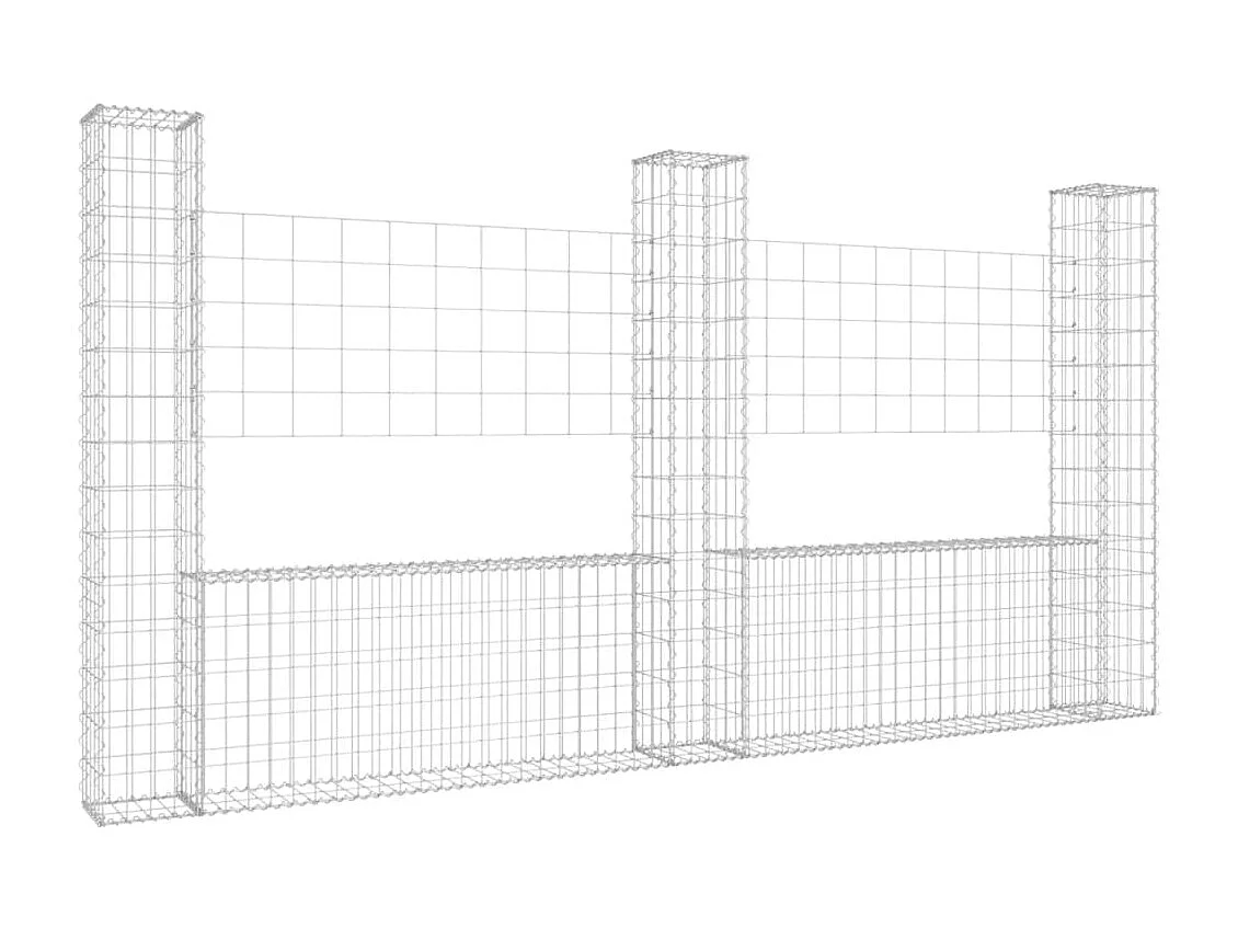 Panier de gabion en forme de U avec 3 poteaux Fer 260x20x150