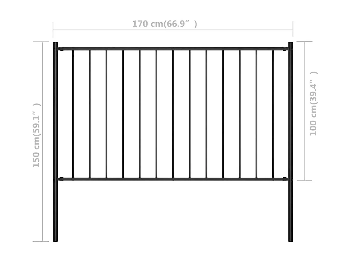 Panneau clôture et poteaux Acier enduit de poudre 1,7x1 m Noir