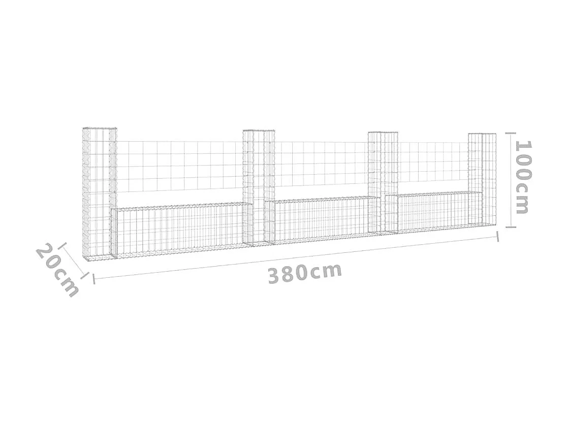 Panier de gabion en forme de U avec 4 poteaux Fer 380x20x100