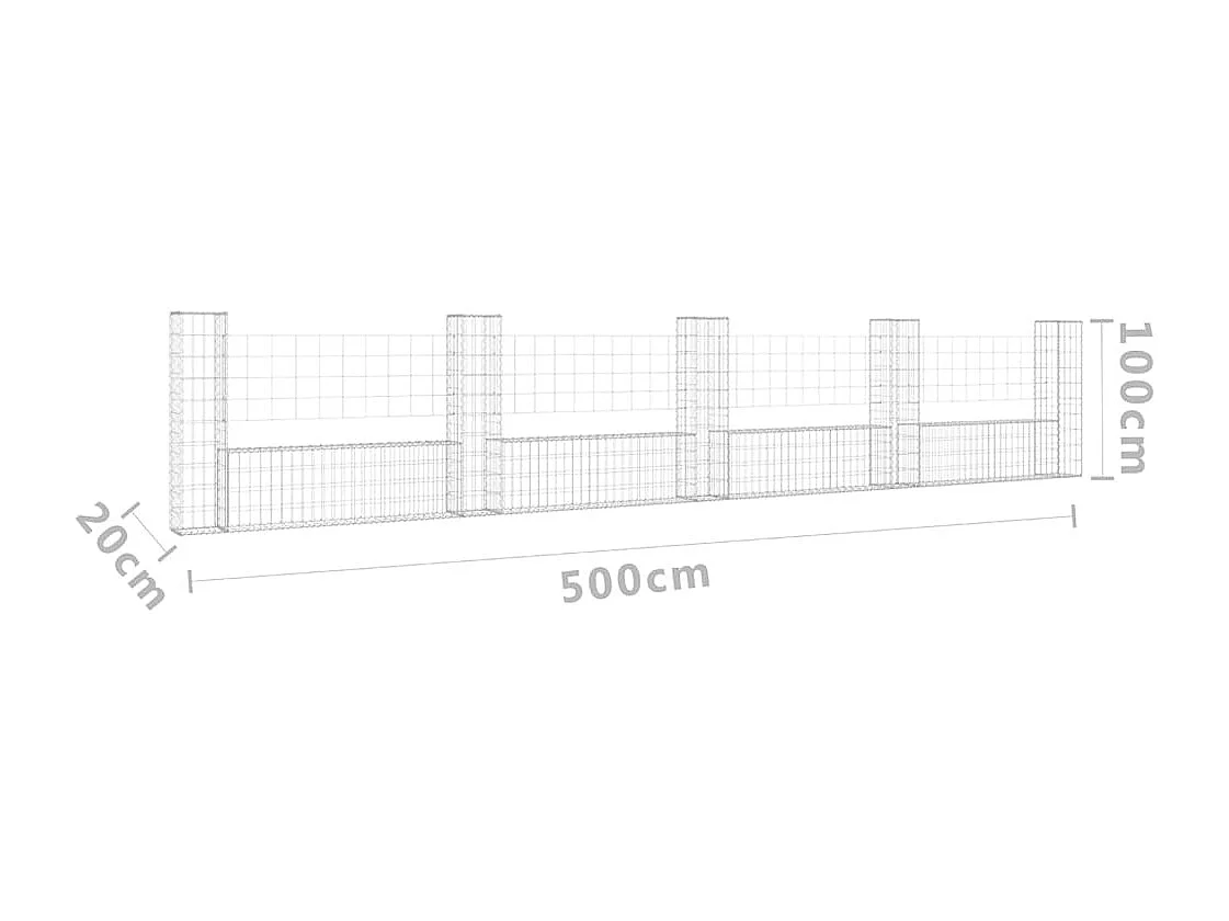 Panier de gabion en forme de U avec 5 poteaux Fer 500x20x100