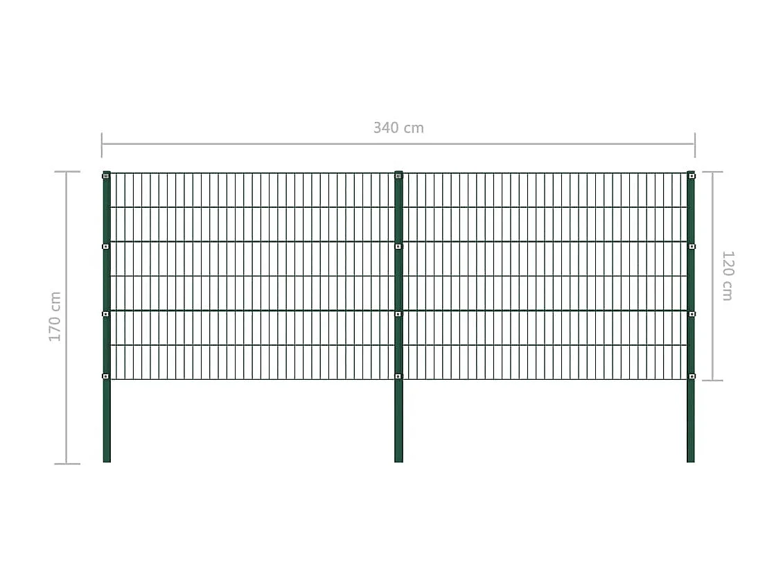 Panneau de clôture avec poteaux Fer 3,4 x 1,2 m Vert