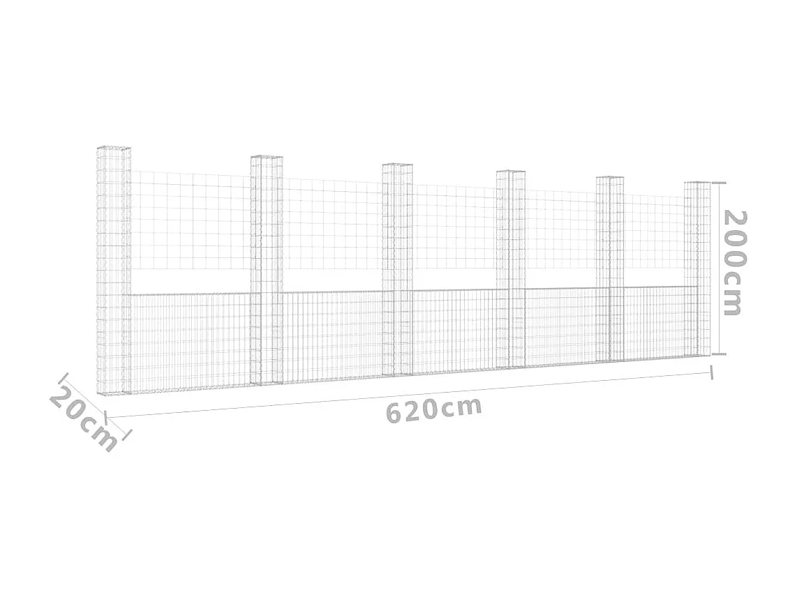 Panier de gabion en forme de U avec 6 poteaux Fer 620x20x200