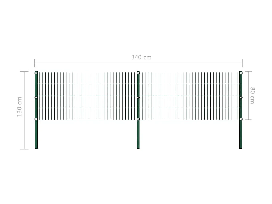Panneau de clôture avec poteaux Fer 3,4 x 0,8 m Vert