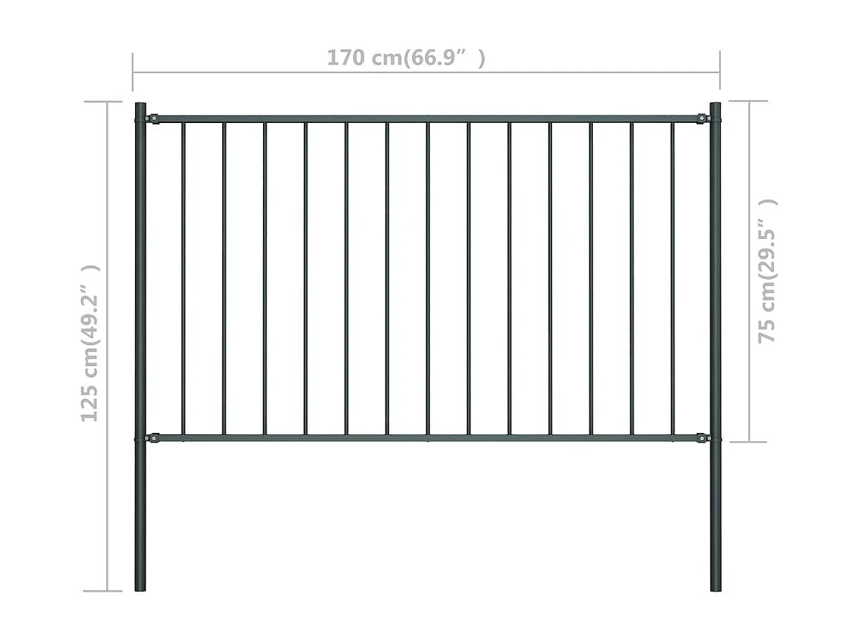 Panneau clôture poteau Acier enduit poudre 1,7x0,75m Anthracite