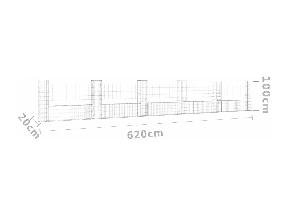 Panier de gabion en forme de U avec 6 poteaux Fer 620x20x100