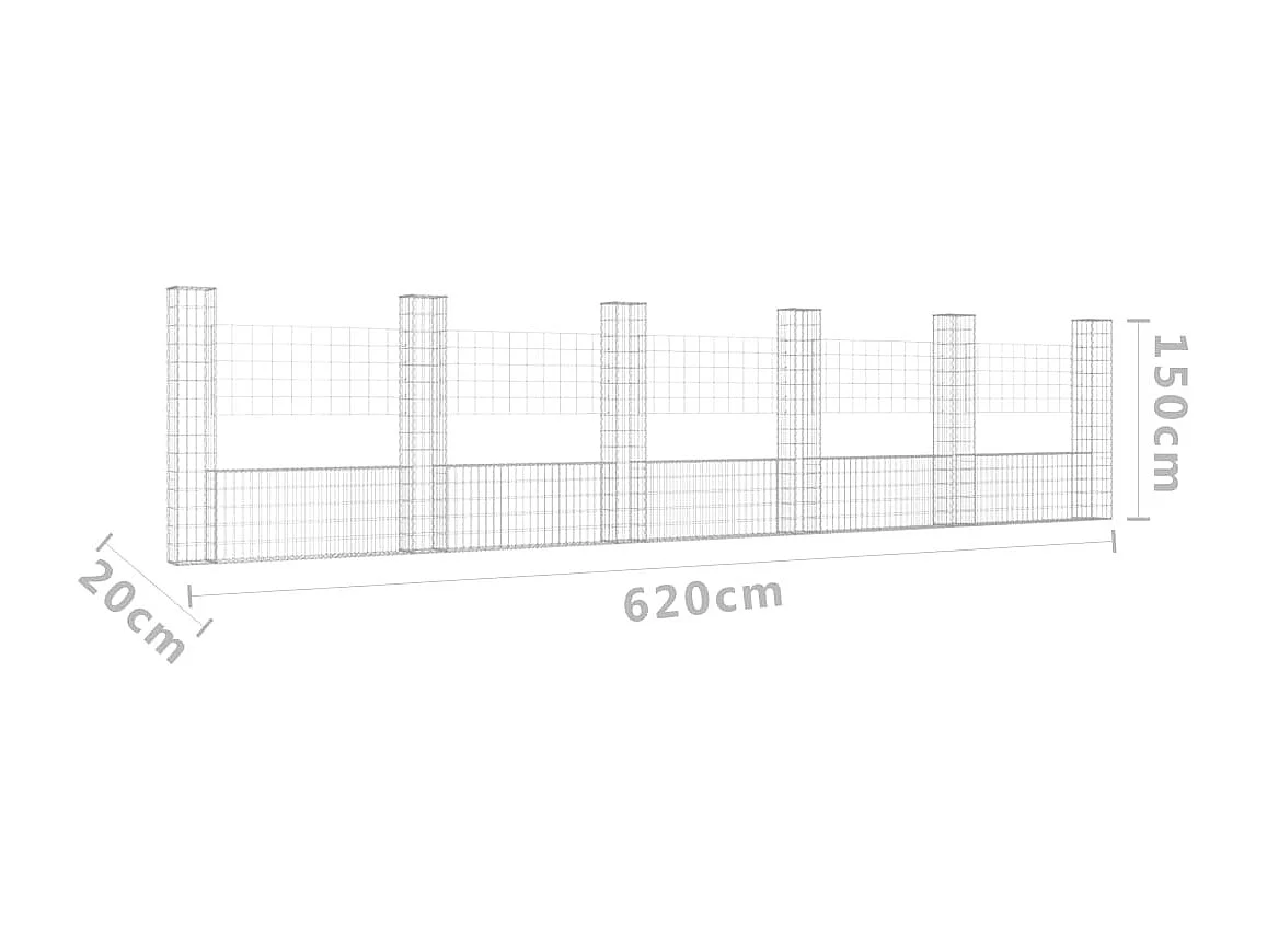 Panier de gabion en forme de U avec 6 poteaux Fer 620x20x150