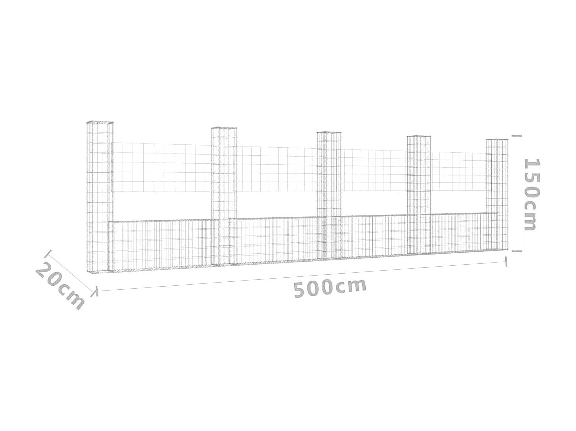 Panier de gabion en forme de U avec 5 poteaux Fer 500x20x150