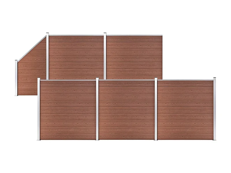 Ensemble de clôture WPC 5 Carré + 1 Incliné 965x186 Marron