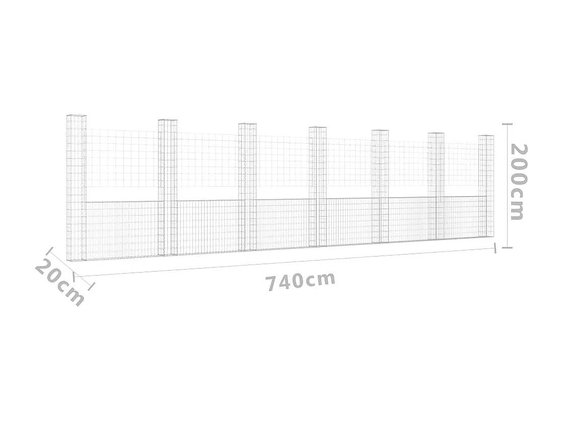 Panier de gabion en forme de U avec 7 poteaux Fer 740x20x200