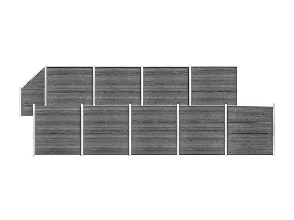 Ensemble de clôture WPC 9 Carré + 1 Incliné 1657x186 Gris