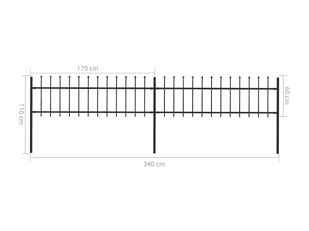 Clôture de jardin avec dessus en lance Acier 3,4 x 0,6 m Noir