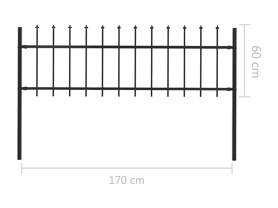 Clôture de jardin avec dessus en lance Acier 1,7 x 0,6 m Noir