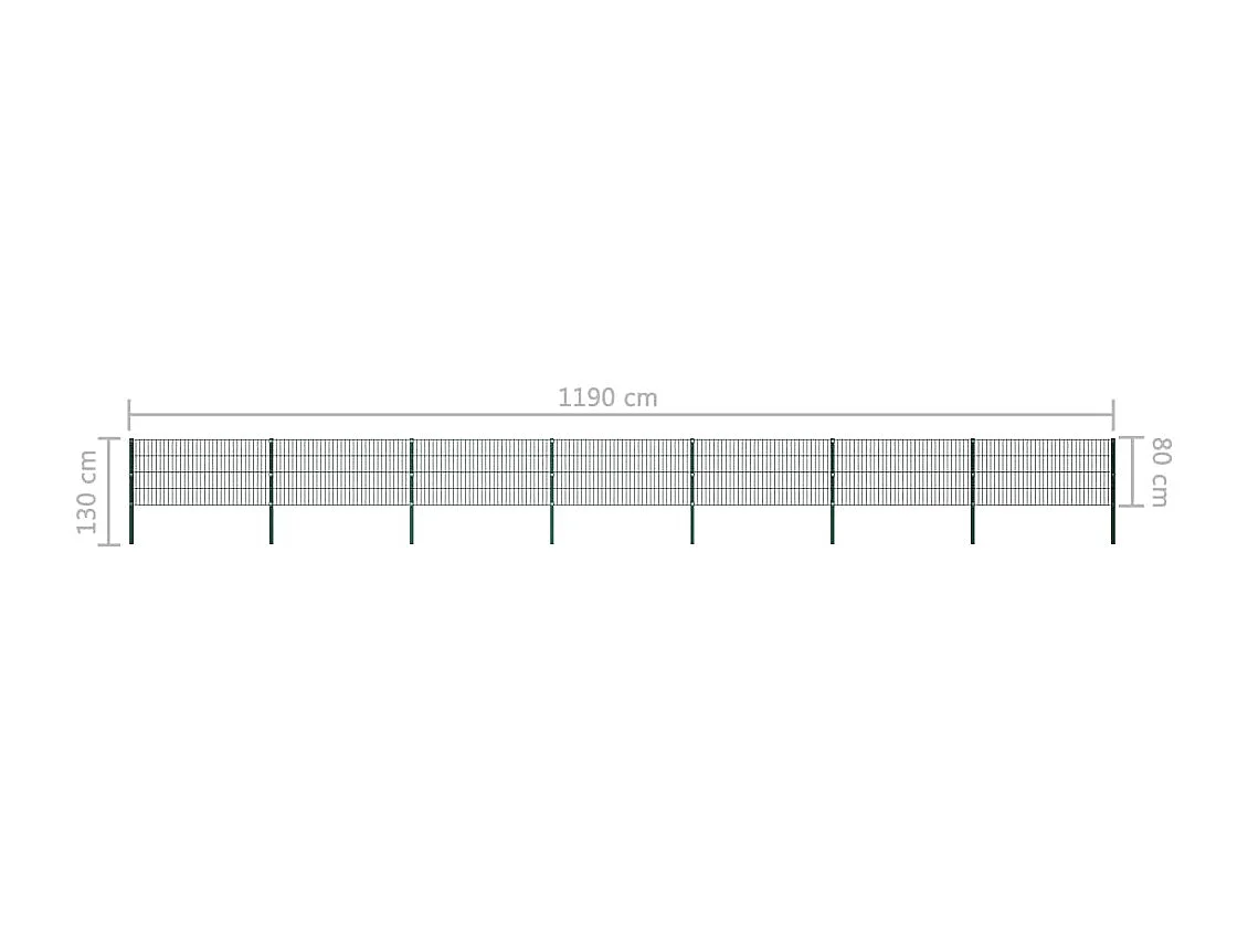 Panneau de clôture avec poteaux Fer 11,9 x 0,8 m Vert