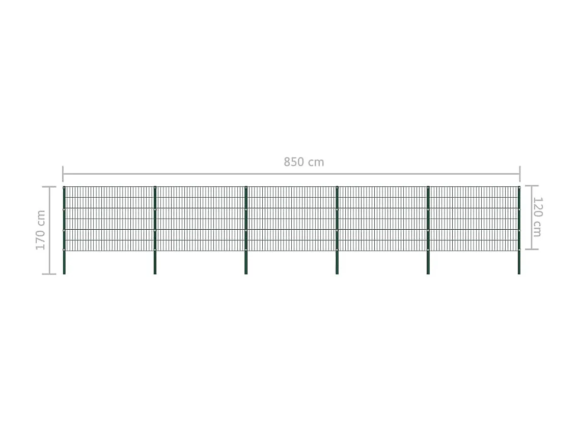 Panneau de clôture avec poteaux Fer 8,5 x 1,2 m Vert