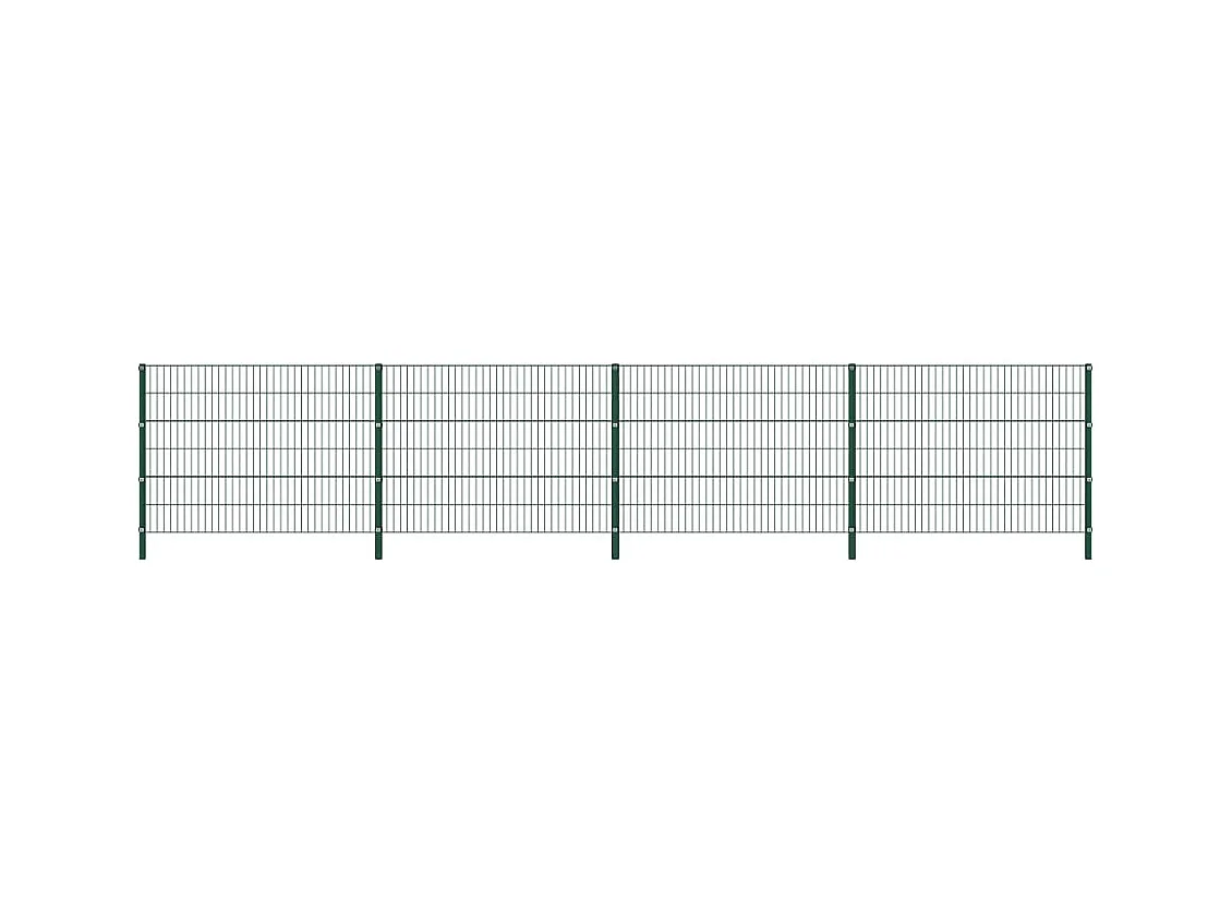 Panneau de clôture avec poteaux Fer 6,8 x 1,2 m Vert