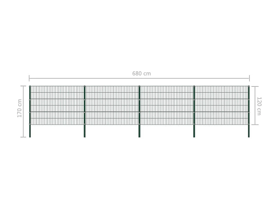 Panneau de clôture avec poteaux Fer 6,8 x 1,2 m Vert